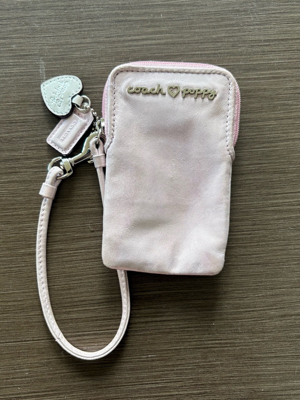 SOLDโ COACH Pink Poppy Legacy Vertical Wristlet - Picture 2 of 12
